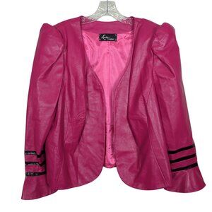 Vintage Lourdes Chavez Pink Leather Jacket S / M Puff Sleeve Black Stripe Blazer